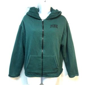 Forest Green VS PINK Sherpa Lined Hoodie M